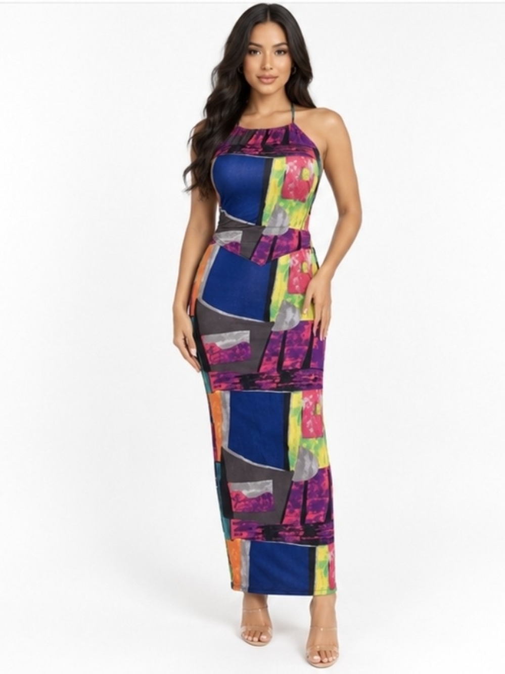 Colorful Abstract Halter Maxi Skirt Set